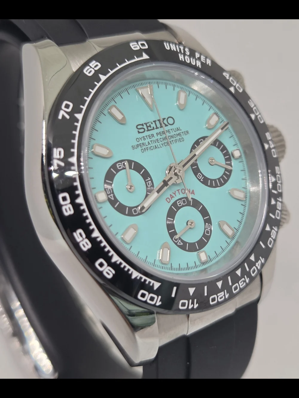 Custom 39mm Seiko Mod Watch VK63 Daytona Chronograph Light Blue Dial
